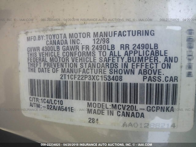 2T1CF22P3XC153408 - 1999 TOYOTA CAMRY SOLARA SE/SLE ვერცხლისფერი ფოტო 9