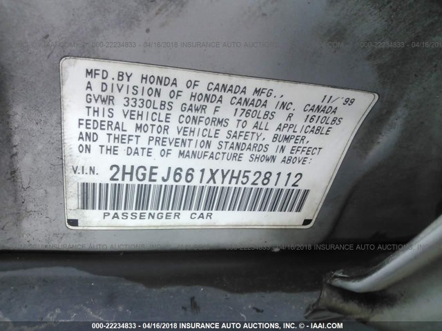 2HGEJ661XYH528112 - 2000 HONDA CIVIC SE SILVER photo 9