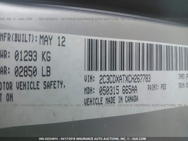 2C3CDXATXCH267783 - 2012 DODGE CHARGER POLICE SILVER photo 9
