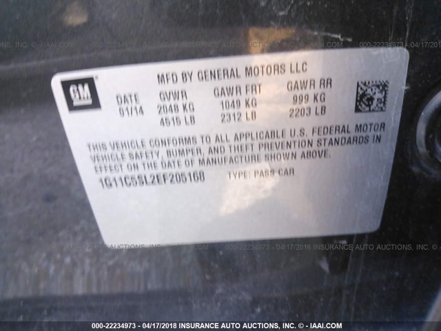 1G11C5SL2EF205168 - 2014 CHEVROLET MALIBU 1LT 灰色 照片 9