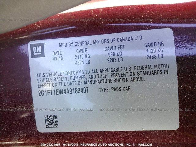 2G1FT1EW4A9183407 - 2010 CHEVROLET CAMARO SS Rojo foto 9