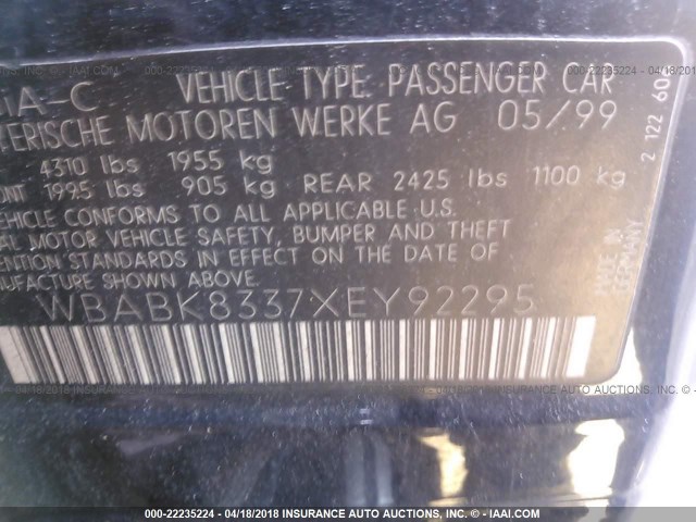 WBABK8337XEY92295 - 1999 BMW 328 IC AUTOMATIC BLACK photo 9