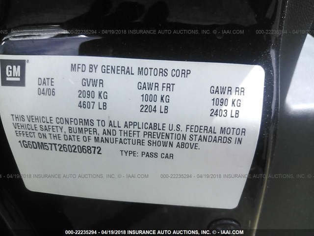 1G6DM57T260206872 - 2006 CADILLAC CTS BLACK photo 9