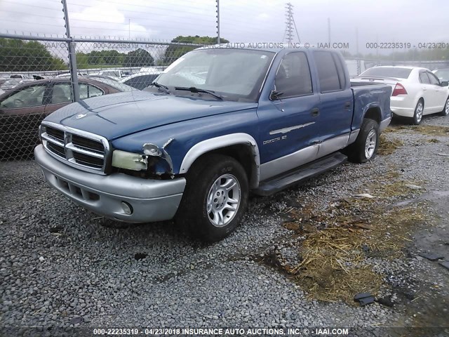 1B7HL48NX2S569902 - 2002 DODGE DAKOTA QUAD SLT BLUE photo 2