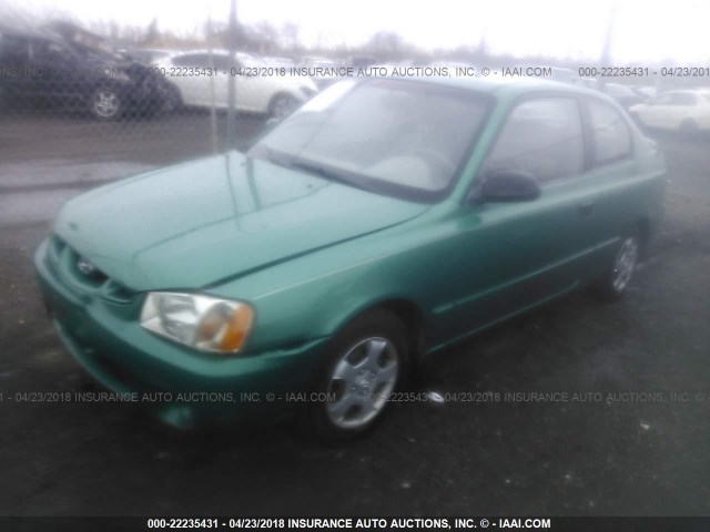 KMHCG35G0YU055581 - 2000 HYUNDAI ACCENT GS GREEN photo 2