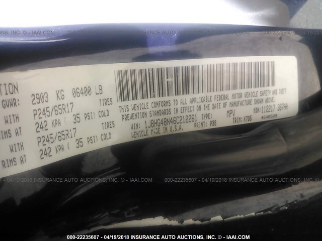 1J8HG48N46C212261 - 2006 JEEP COMMANDER BLUE photo 9