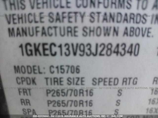 1GKEC13V93J284340 - 2003 GMC YUKON BLUE photo 9