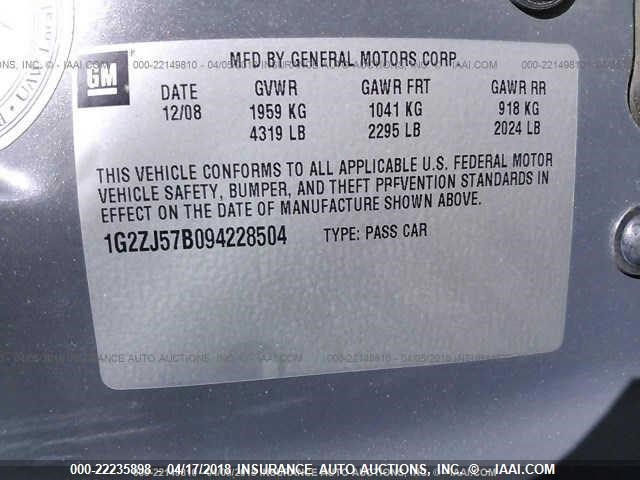 1G2ZJ57B094228504 - 2009 PONTIAC G6 GRAY photo 9