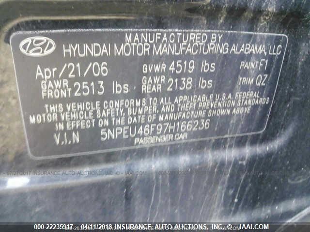 5NPEU46F97H166236 - 2007 HYUNDAI SONATA SE/LIMITED BLACK photo 9