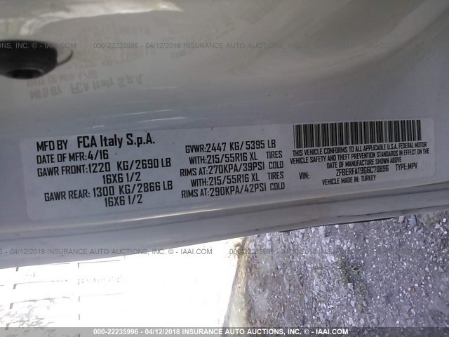 ZFBERFAT9G6C70896 - 2016 RAM PROMASTER CITY  白色 照片 9