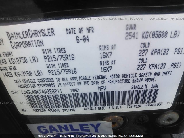 1J4GL48K74W328211 - 2004 JEEP LIBERTY SPORT 黑色 照片 9