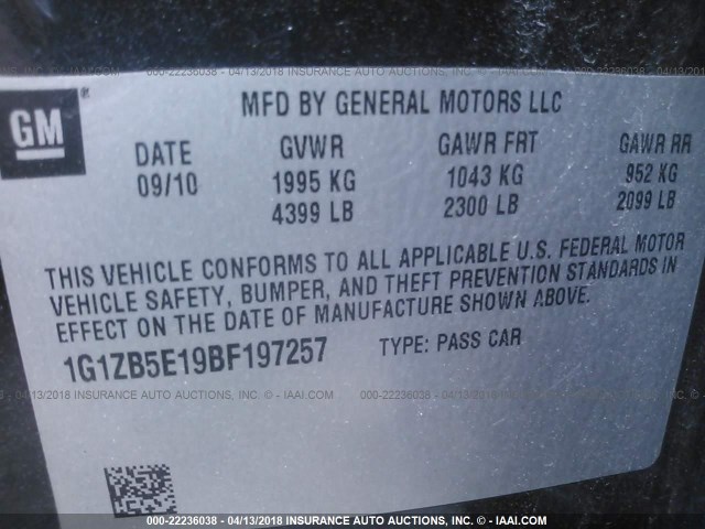 1G1ZB5E19BF197257 - 2011 CHEVROLET MALIBU LS 黑色 照片 9