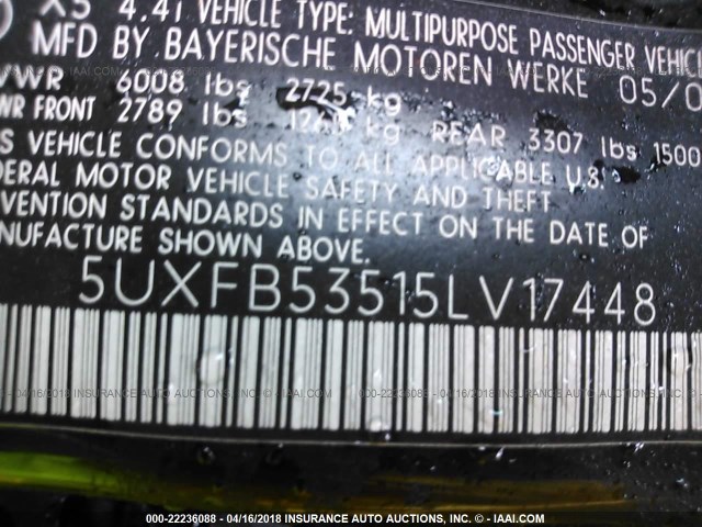 5UXFB53515LV17448 - 2005 BMW X5 4.4I BLACK photo 9