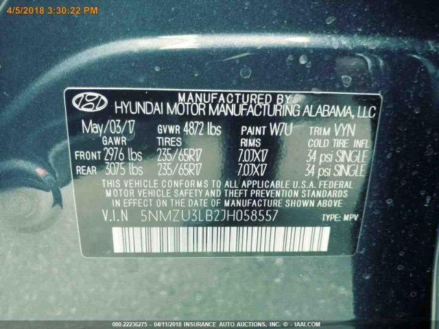 5NMZU3LB2JH058557 - 2018 HYUNDAI SANTA FE SPORT  BLUE photo 16