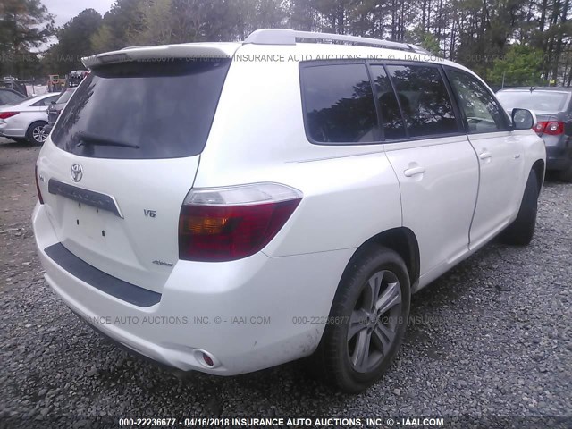 JTEES43A082087633 - 2008 TOYOTA HIGHLANDER SPORT WHITE photo 4