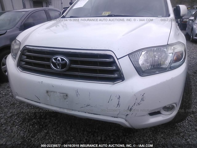 JTEES43A082087633 - 2008 TOYOTA HIGHLANDER SPORT WHITE photo 6