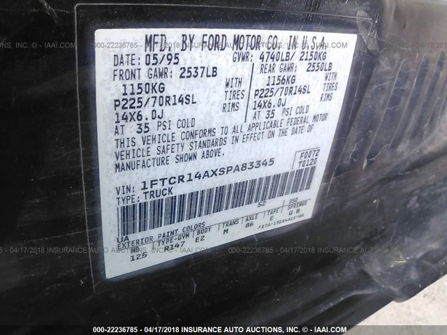 1FTCR14AXSPA83345 - 1995 FORD RANGER SUPER CAB BLACK photo 9
