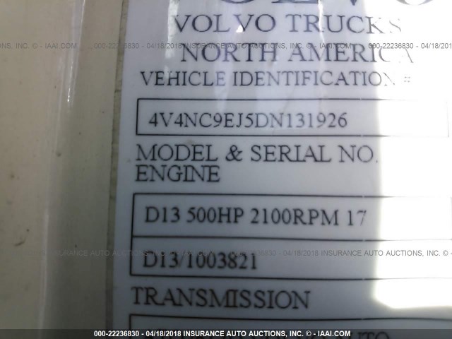 4V4NC9EJ5DN131926 - 2013 VOLVO VN VNL BEIGE photo 10