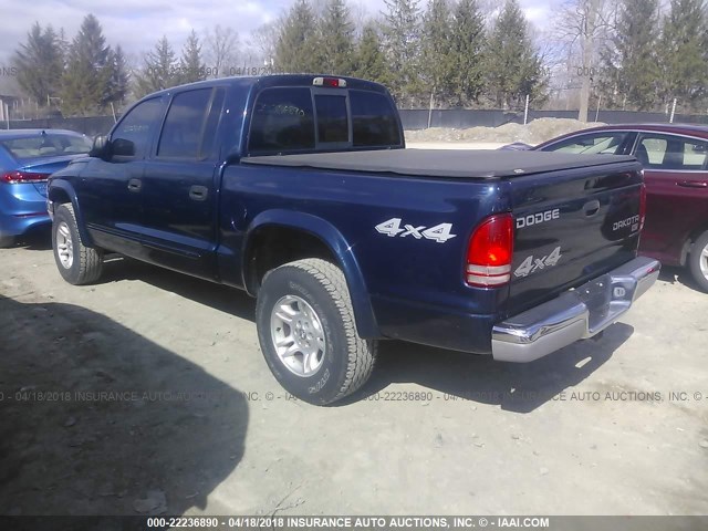 1D7HG48N33S220124 - 2003 DODGE DAKOTA QUAD SLT BLUE photo 3