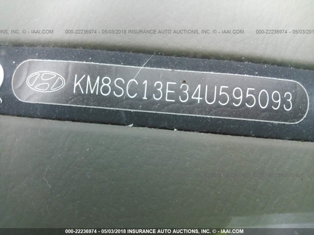 KM8SC13E34U595093 - 2004 HYUNDAI SANTA FE GLS/LX MAROON photo 9