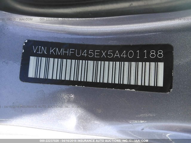 KMHFU45EX5A401188 - 2005 HYUNDAI XG 350 GRAY photo 9