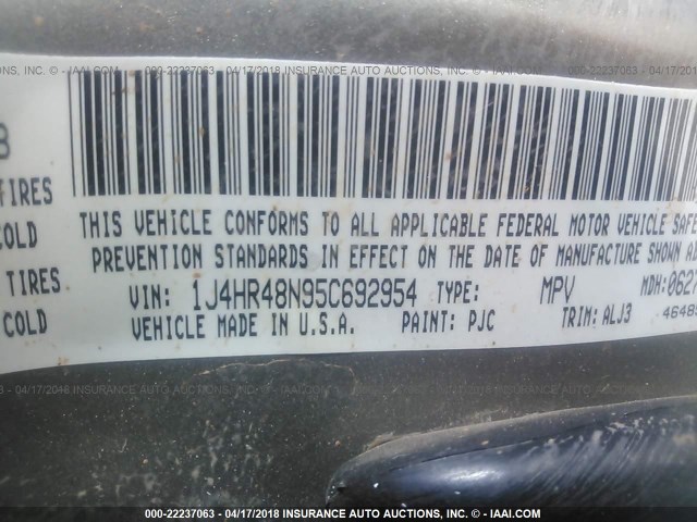 1J4HR48N95C692954 - 2005 JEEP GRAND CHEROKEE LAREDO/COLUMBIA/FREEDOM 金色 照片 9