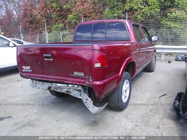 1GCDT13W21K237822 - 2001 CHEVROLET S TRUCK S10 RED photo 4