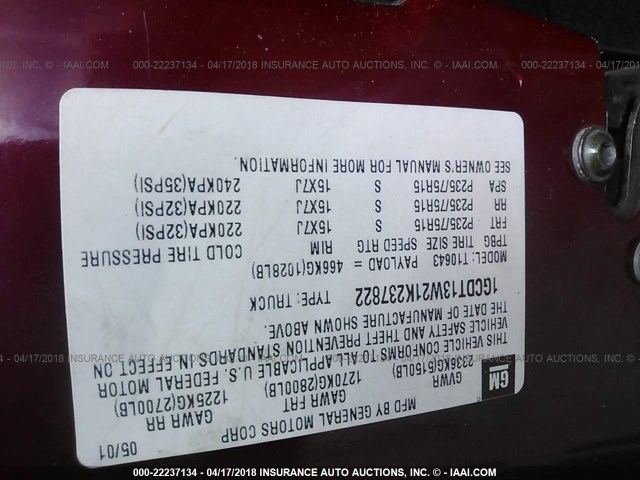 1GCDT13W21K237822 - 2001 CHEVROLET S TRUCK S10 RED photo 9