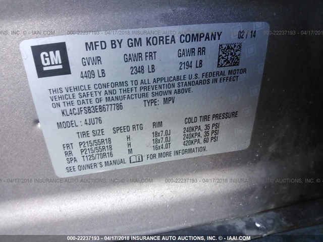 KL4CJFSB3EB677786 - 2014 BUICK ENCORE CONVENIENCE Champagne photo 9