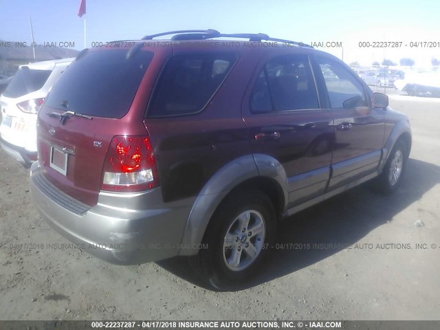 KNDJD733555485303 - 2005 KIA SORENTO EX/LX BURGUNDY photo 4