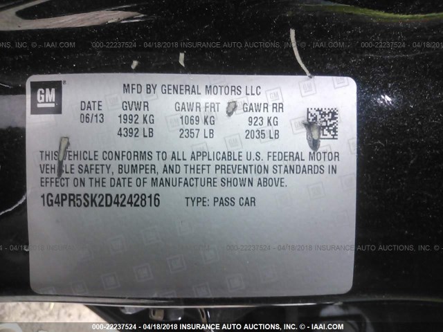 1G4PR5SK2D4242816 - 2013 BUICK VERANO CONVENIENCE BLACK photo 9