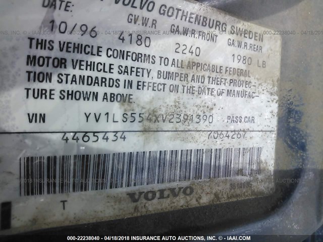 YV1LS554XV2391390 - 1997 VOLVO 850 BLUE photo 9