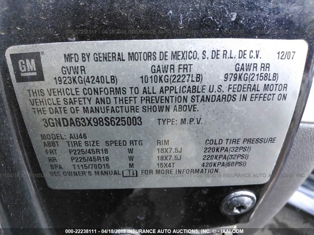 3GNDA63X98S625003 - 2008 CHEVROLET HHR SS 黑色 照片 9