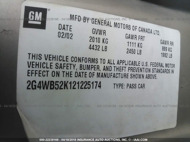 2G4WB52K121225174 - 2002 BUICK REGAL LS 金色 照片 9