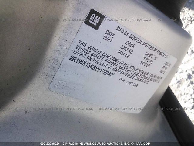 2G1WX15K829170047 - 2002 CHEVROLET MONTE CARLO SS ვერცხლისფერი ფოტო 9