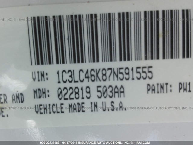 1C3LC46K87N591555 - 2007 CHRYSLER SEBRING WHITE photo 9