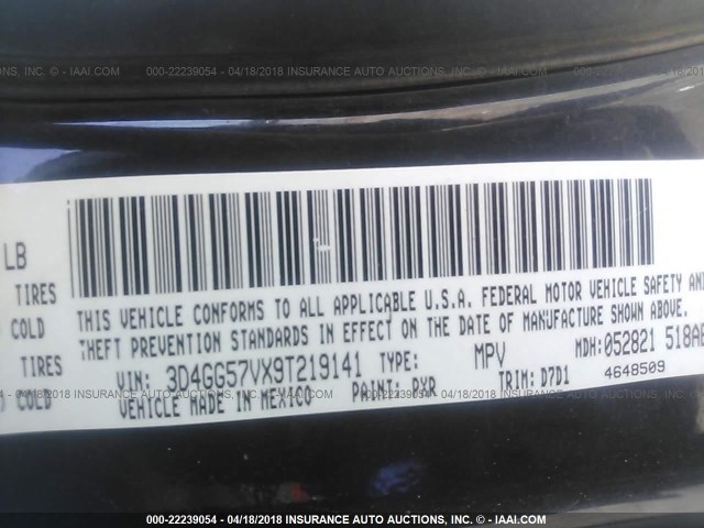 3D4GG57VX9T219141 - 2009 DODGE JOURNEY SXT BLACK photo 9