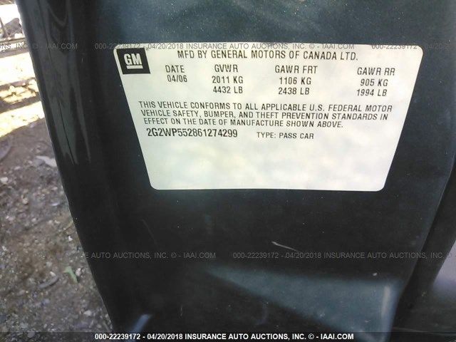 2G2WP552861274299 - 2006 PONTIAC GRAND PRIX BLUE photo 9