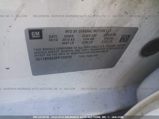 1G11B5SL6FF123075 - 2015 CHEVROLET MALIBU LS Ağ foto 9