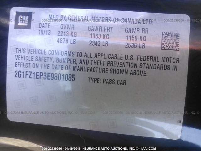 2G1FZ1EP3E9801085 - 2014 CHEVROLET CAMARO ZL1 黑色 照片 9