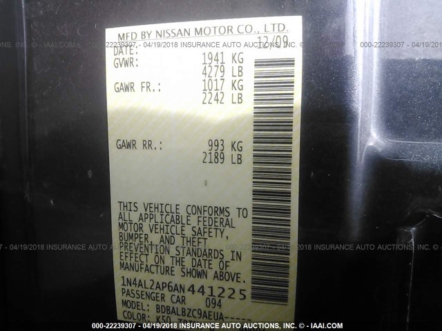 1N4AL2AP6AN441225 - 2010 NISSAN ALTIMA S GRAY photo 9