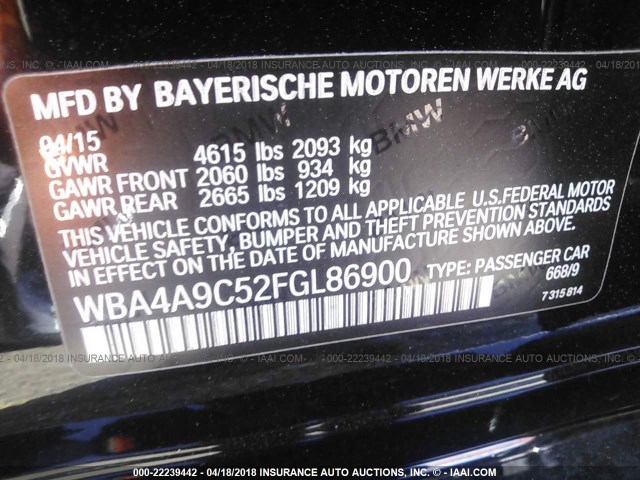 WBA4A9C52FGL86900 - 2015 BMW 428 I/GRAN COUPE/SULEV BLACK photo 9