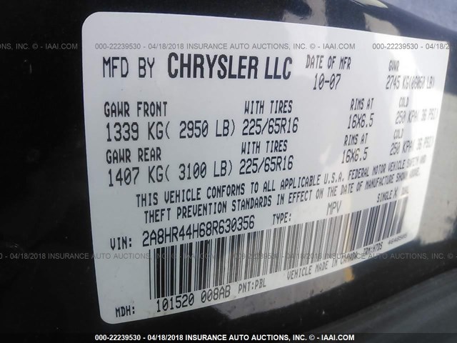 2A8HR44H68R630356 - 2008 CHRYSLER TOWN & COUNTRY LX BLUE photo 9