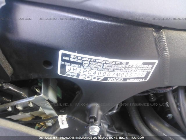 JH2PC40007M009708 - 2007 HONDA CBR600 RR GRAY photo 10