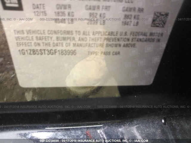 1G1ZB5ST3GF183996 - 2016 CHEVROLET MALIBU LS 黑色 照片 9