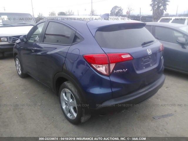 3CZRU6H76GM709484 - 2016 HONDA HR-V EXL BLUE photo 3