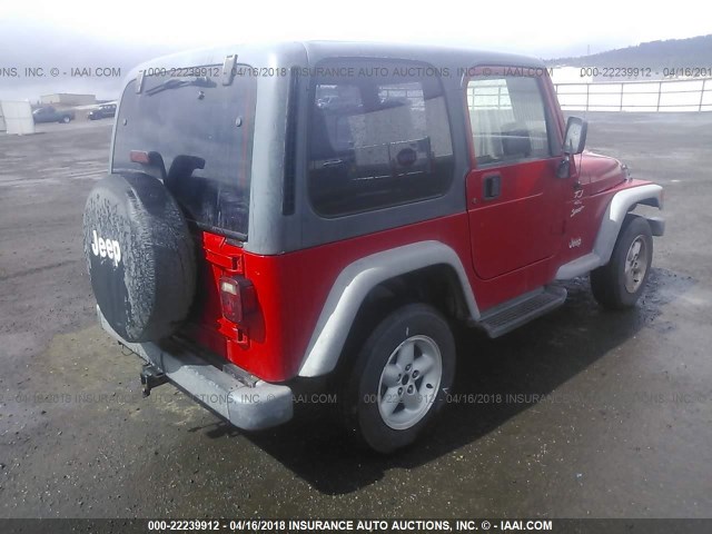 1J4FY19SXXP449744 - 1999 JEEP WRANGLER / TJ SPORT RED photo 4