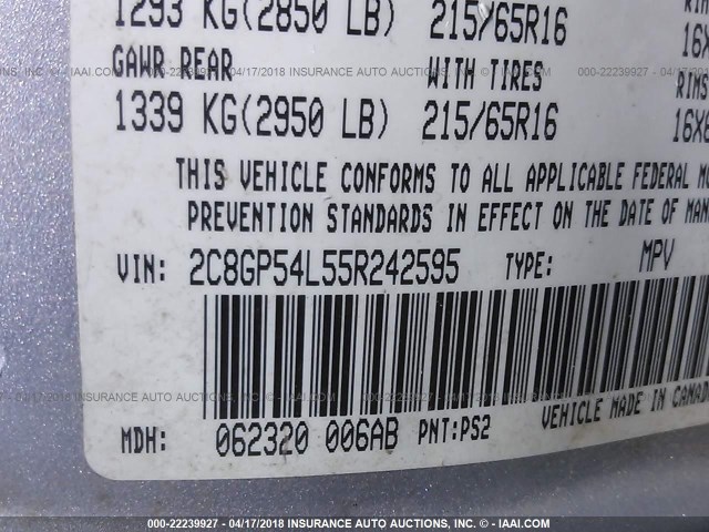 2C8GP54L55R242595 - 2005 CHRYSLER TOWN & COUNTRY TOURING SILVER photo 9