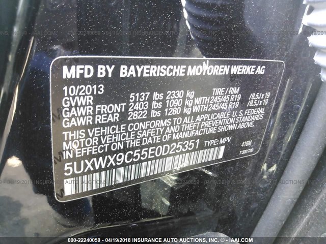 5UXWX9C55E0D25351 - 2014 BMW X3 XDRIVE28I BLACK photo 9