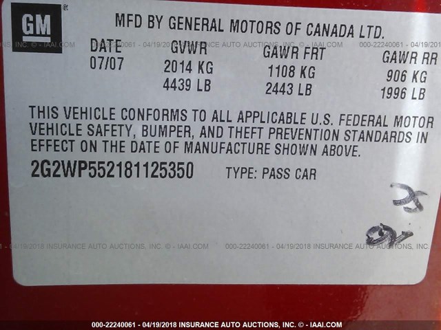 2G2WP552181125350 - 2008 PONTIAC GRAND PRIX Qırmızı foto 9